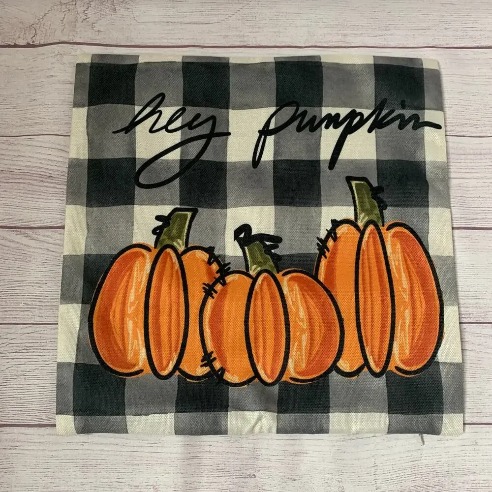 Buffalo Plaid Pumpkin Pillowcase Throw Pillow Cover HEY PUMPKIN